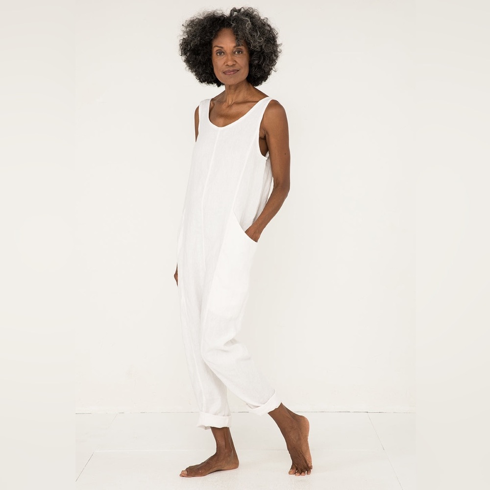Elizabeth Suzann Clyde Jumpsuit Romper in Ivory Linen (3XL-SHORT)